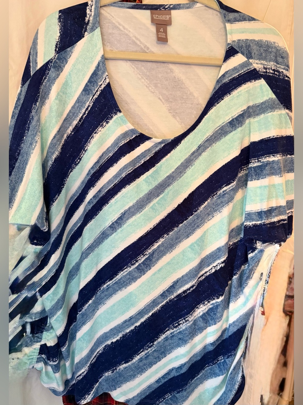 Chico's Blue and White Scoop Neck Top